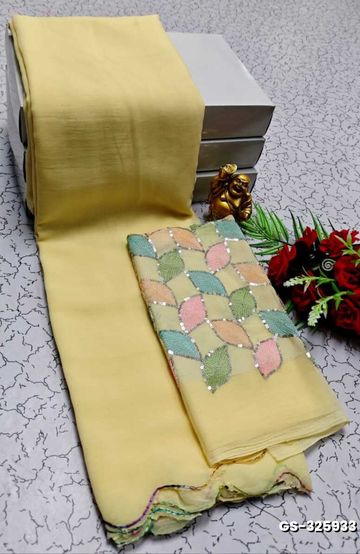 GEORGETTE FANCY SOFT SILK SAREES WITH BLOUSE MODERN FANCY   SAREES - CREAM