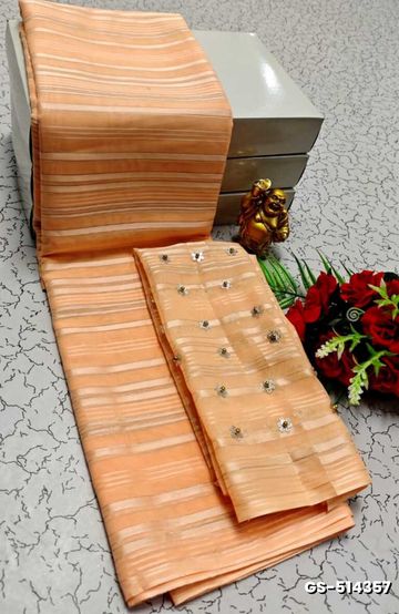 GEORGETTE FANCY SOFT SILK SAREES WITH BLOUSE MODERN FANCY  SAREES - LIGHT ORANGE