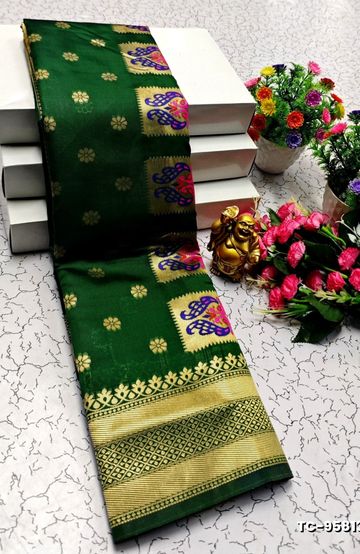 SOFT SILK FANCY BEST QUALITY SILK THENMATHI SAREES - DARK GREEN