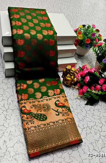 SOFT SILK FANCY BEST QUALITY SILK THENMATHI SAREES - GREEN