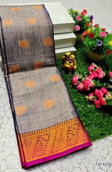 Elegant Floral Dola Silk Saree with Zari Border - PEACKOK BLUE (1)
