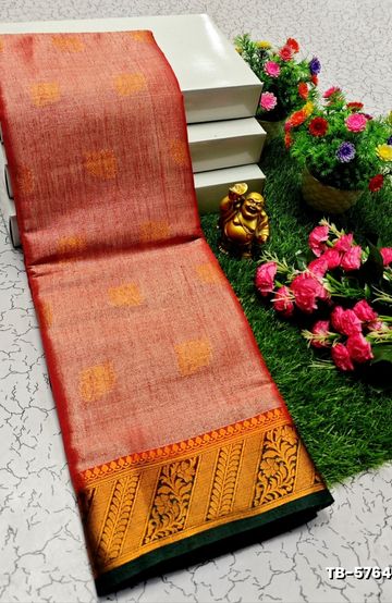 KANCHIPURAM TISSUE TRENDING DESIGN FANCY DHARMAVARAM SILK SAREES - PURPLE - ORANGE N