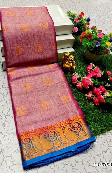 KANCHIPURAM TISSUE TRENDING DESIGN FANCY DHARMAVARAM SILK SAREES - PURPLE - BABY PINK