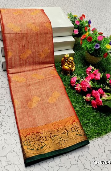 KANCHIPURAM TISSUE TRENDING DESIGN FANCY DHARMAVARAM SILK SAREES - PURPLE - LIGHT ORANGE