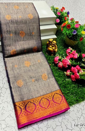 KANCHIPURAM TISSUE TRENDING DESIGN FANCY DHARMAVARAM SILK SAREES - PURPLE - NAVY COLOUR