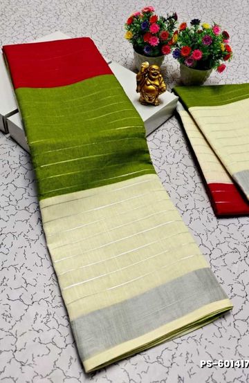 Beauty checked soft silk rich look design soft material function and party wear - OLIVE GREEN