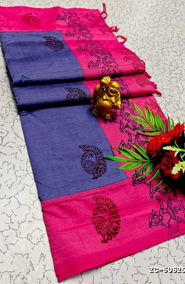 Dailywear cotton sarees premium look lightweight comfortable wear - INDIGO COLOUR (1)