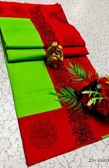 Handloom Khadi Cotton Saree With Hand Painted  Work - RED