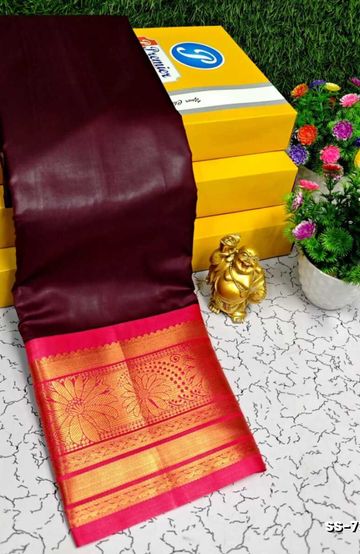 FANCY PLAIN SOFT SILK SAREES COPPER DESIGN BORDER - PURPLE COLOUR (2)