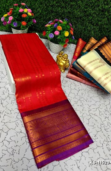 BRIDAL SILK GOLD SILVAR AND COPPER ZARI WEAVE AND WEDDING ART SILK SAREES - DARK PINK (14)