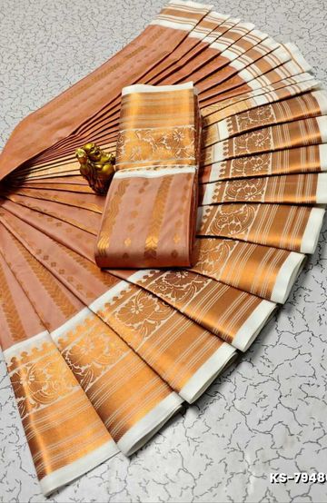 BRIDAL SILK GOLD SILVAR AND COPPER ZARI WEAVE AND WEDDING ART SILK SAREES - LIGHT PINK (8)