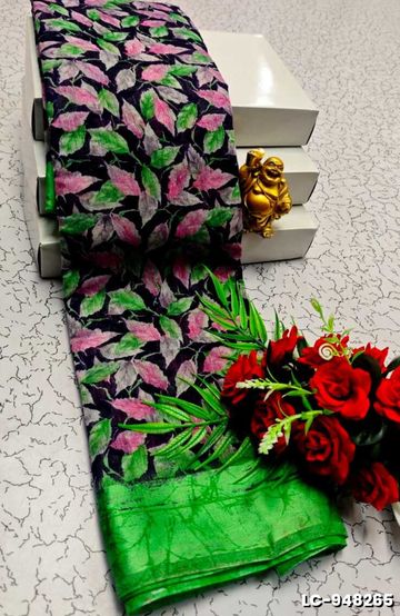 Dailywear cotton sarees all over body leaf designpattern design premium look lightweight comfortable wear - MEHENDHI GREEN