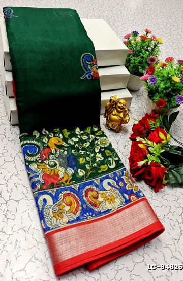 Dailywear cotton sarees premium look lightweight comfortable wear - BOTTLE GREEN (11)