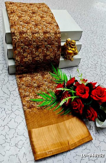 Digital printing dola silk cotton sarees - IVORY COLOUR