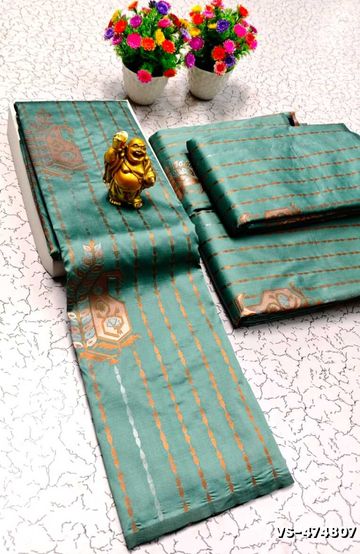 BANARASI POCHAMPALLY ALL OVER BODY SILVAR ZARI BUTTA DESIGN   FUNCTION WEAR SOFT SILK SAREES - BLUE SHADE