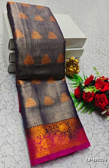 Elegant Floral Dola Silk Saree with Zari Border - LIGHT BLUE