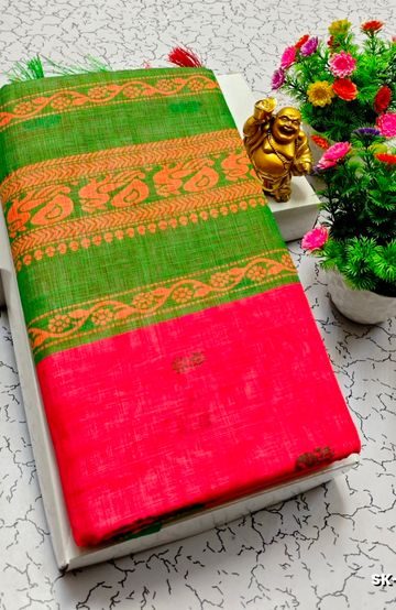 DIGITAL PRINTING KALIYANI LINEN COTTON SAREES - RED