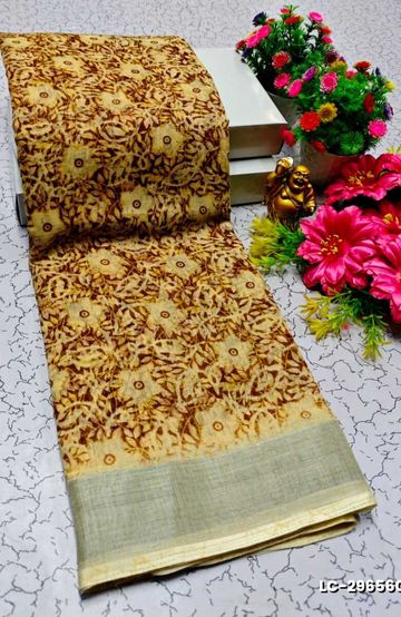 DIGITAL EMBROIDERY PRINTING COTTON SAREES - EMERALD COLOUR
