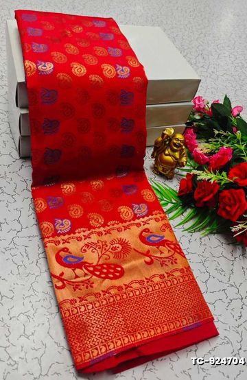 SOFT SILK FANCY BEST QUALITY SILK THENMATHI SAREES - RED (2)