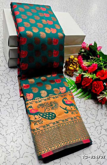 SOFT SILK FANCY BEST QUALITY SILK THENMATHI SAREES - TEAL COLOUR (1)