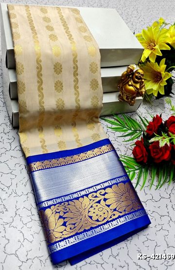 Trending Kerala Onam Special Kasavu Saree Full Work Embossed Digital Printing Cotton Saree Collections - IVORY COLOUR (2)