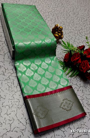 BRIDAL SILK GOLD SILVAR AND COPPER ZARI WEAVE AND WEDDING ART SILK SAREES - ORANGE (3)