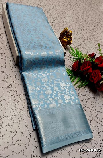 Soft Net Saree with Shimmering Weave and Designer Work Blouse - LIGHT GREEN SHADE (1)