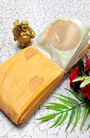 MODERN FANCY SOFT SILK SAREES WITH BUTTA DESIGN - LIGHT SANDLE (1)