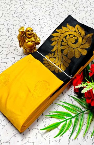 MODERN FANCY SOFT SILK SAREES WITH BUTTA DESIGN - YELLOW (2)