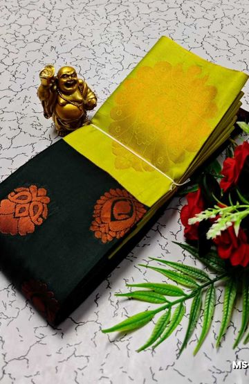 MODERN FANCY SOFT SILK SAREES WITH BUTTA DESIGN - BOTTLE GREEN