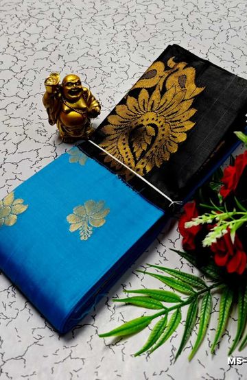 MODERN FANCY SOFT SILK SAREES WITH BUTTA DESIGN - BLUE SHADE