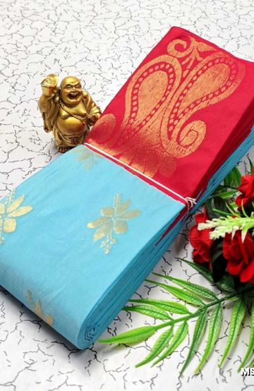 MODERN FANCY SOFT SILK SAREES WITH BUTTA DESIGN - TUQUOISE