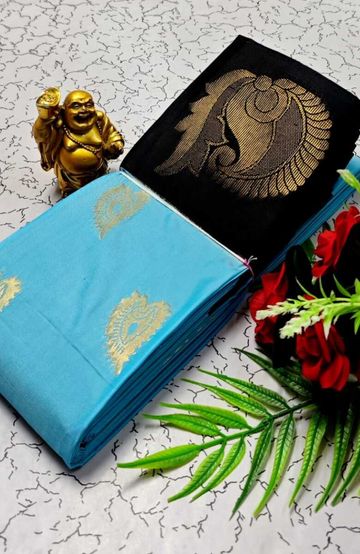 MODERN FANCY SOFT SILK SAREES WITH BUTTA DESIGN - DARK SKY BLUE (3)