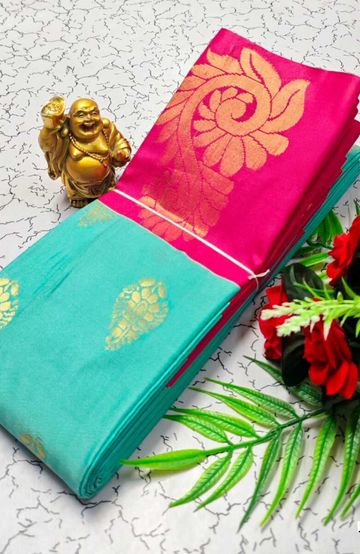 MODERN FANCY SOFT SILK SAREES WITH BUTTA DESIGN - SKY BLUE (3)