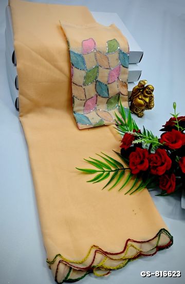 GEORGETTE FANCY SOFT SILK SAREES WITH BLOUSE MODERN FANCY ITEM SAREES - LIGHT SANDLE (1)