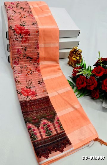 GEORGETTE FANCY SOFT SILK SAREES WITH BLOUSE MODERN FANCY SAREES - LIGHT ORANGE