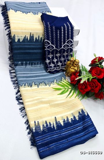 GEORGETTE FANCY SOFT SILK SAREES WITH BLOUSE MODERN FANCY ITEM SAREES- BEIGE COLOUR