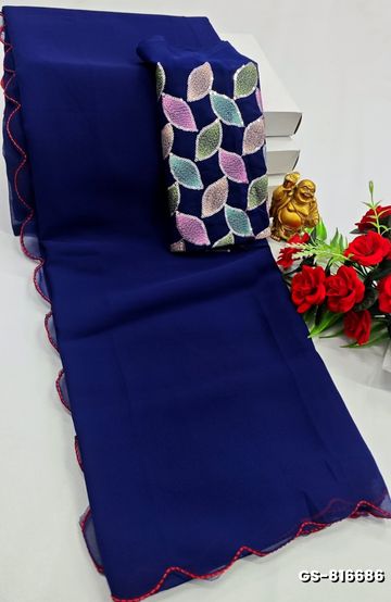 GEORGETTE FANCY SOFT SILK SAREES WITH BLOUSE MODERN FANCY  SAREES - R BLUE