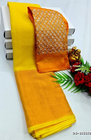 GEORGETTE FANCY SOFT SILK SAREES WITH BLOUSE MODERN FANCY SAREES - YELLOW