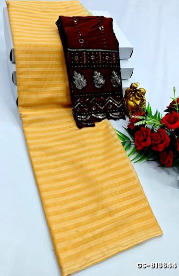 GEORGETTE FANCY SOFT SILK SAREES WITH BLOUSE MODERN FANCY ITEM SAREES - LIGHT YELLOW (1)