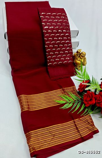 GEORGETTE FANCY SOFT SILK SAREES WITH BLOUSE MODERN FANCY ITEM SAREES - MAROON COLOR