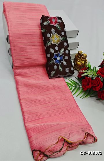 GEORGETTE FANCY SOFT SILK SAREES WITH BLOUSE MODERN FANCY SAREES - CORAL COLOUR