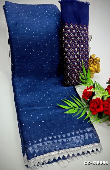 GEORGETTE FANCY SOFT SILK SAREES WITH BLOUSE MODERN FANCY ITEM SAREES - NORMAL  BLUE (1)