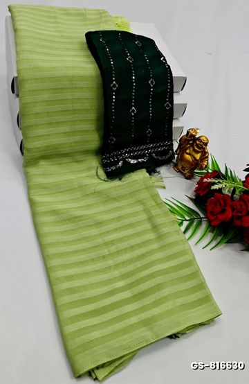 GEORGETTE FANCY SOFT SILK SAREES WITH BLOUSE MODERN FANCY ITEM SAREES - PESTA GREEN