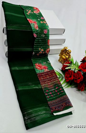 GEORGETTE FANCY SOFT SILK SAREES WITH BLOUSE MODERN FANCY ITEM SAREES - GREEN COLOUR