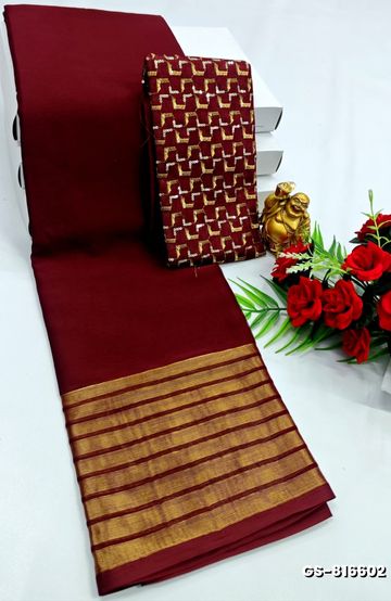 GEORGETTE FANCY SOFT SILK SAREES WITH BLOUSE MODERN FANCY ITEM SAREES - MERUN (1)