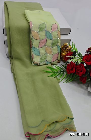 GEORGETTE FANCY SOFT SILK SAREES WITH BLOUSE MODERN FANCY SAREES - LIGHT GREEN (1)