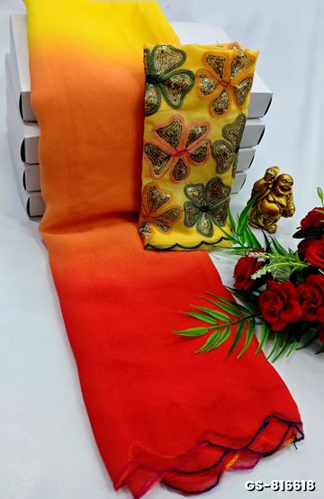 GEORGETTE FANCY SOFT SILK SAREES WITH BLOUSE MODERN FANCY ITEM SAREES - PEACH