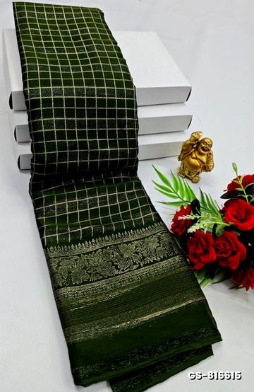 GEORGETTE FANCY SOFT SILK SAREES WITH BLOUSE MODERN FANCY ITEM SAREES - GREEN (1)