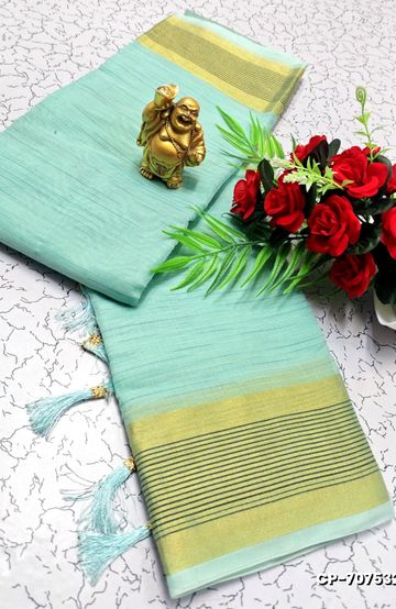 FANCY PLAIN COTTON  SOFT SILK SAREES - LIGHT SKY BLUE